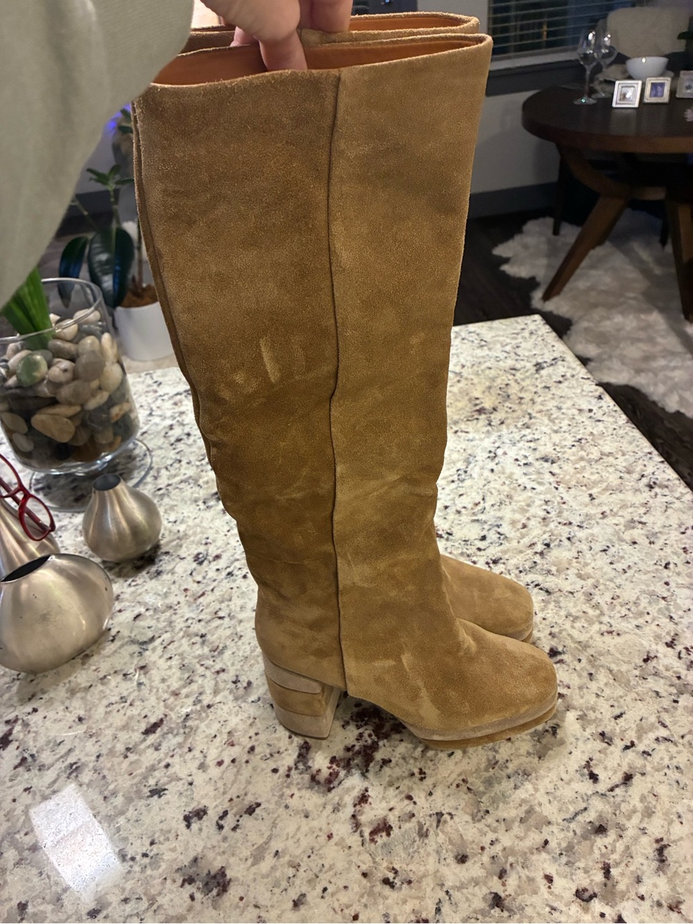 Tory Burch Suede Knee-High Platform Boots - Tan - Picture 2 of 9